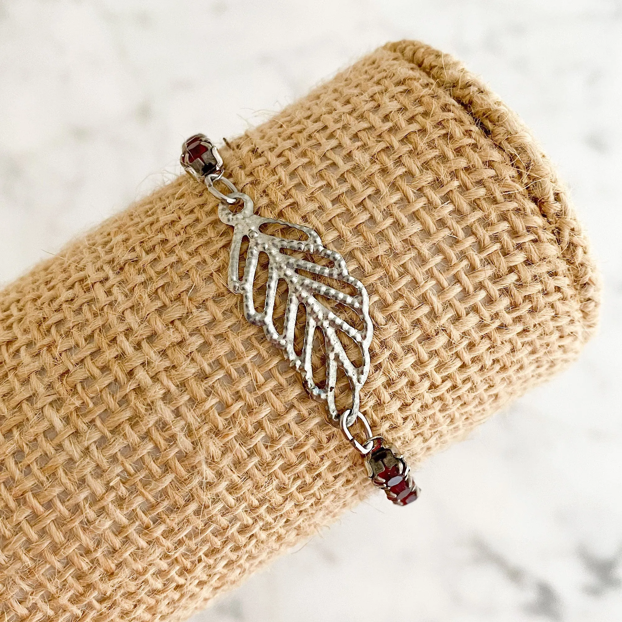 GABRIELLA red rhinestone leaf bracelet