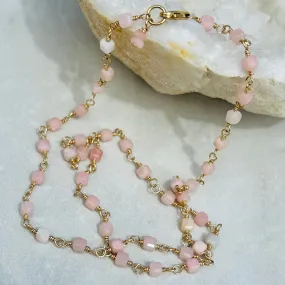 Gemstone Rosary Necklace ~ Pink Peruvian Opal Cubes