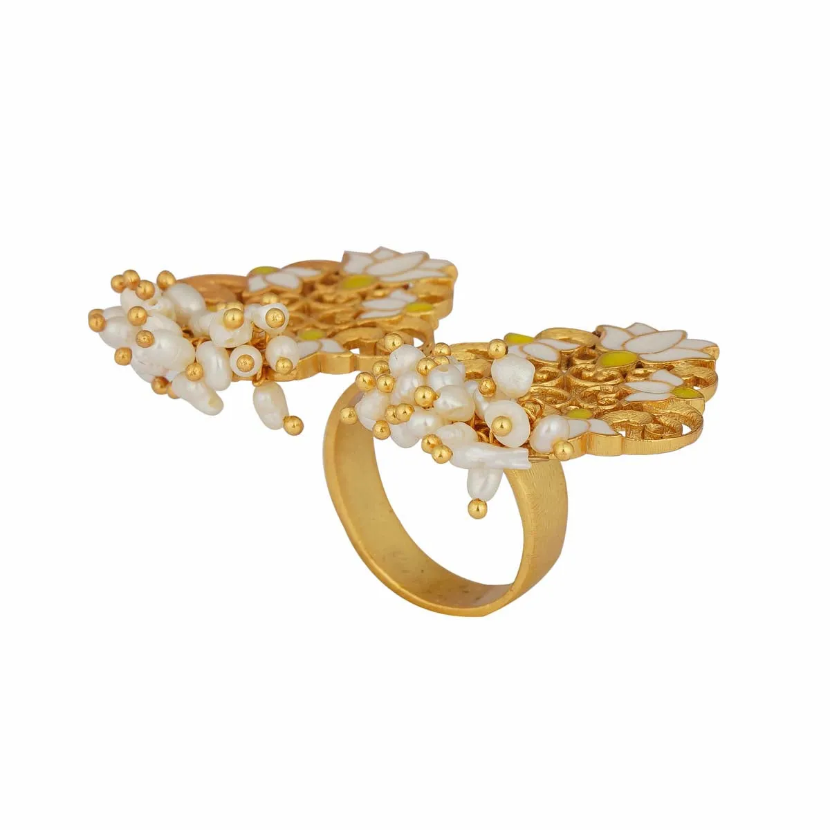 Glory Lotus Open Ring in White Enamel