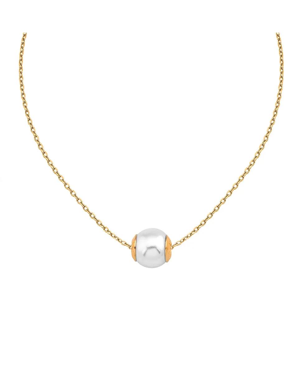 Gold Plated Choker with a 10mm Round White Pearl, 13   4 inches Length, Nuada Collection