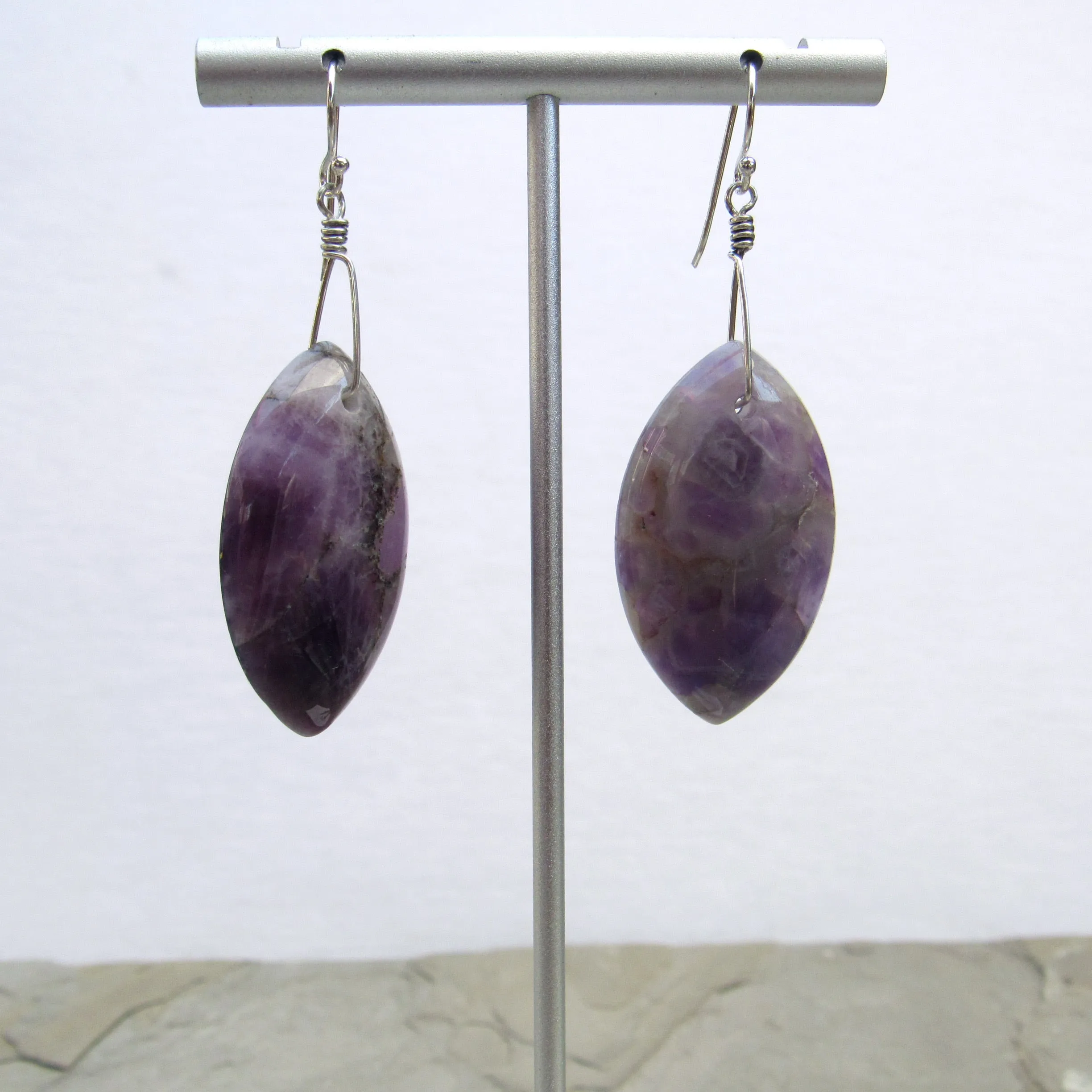 Hand Wrapped Amethyst gemstones with Sterling Silver Drop Earrings