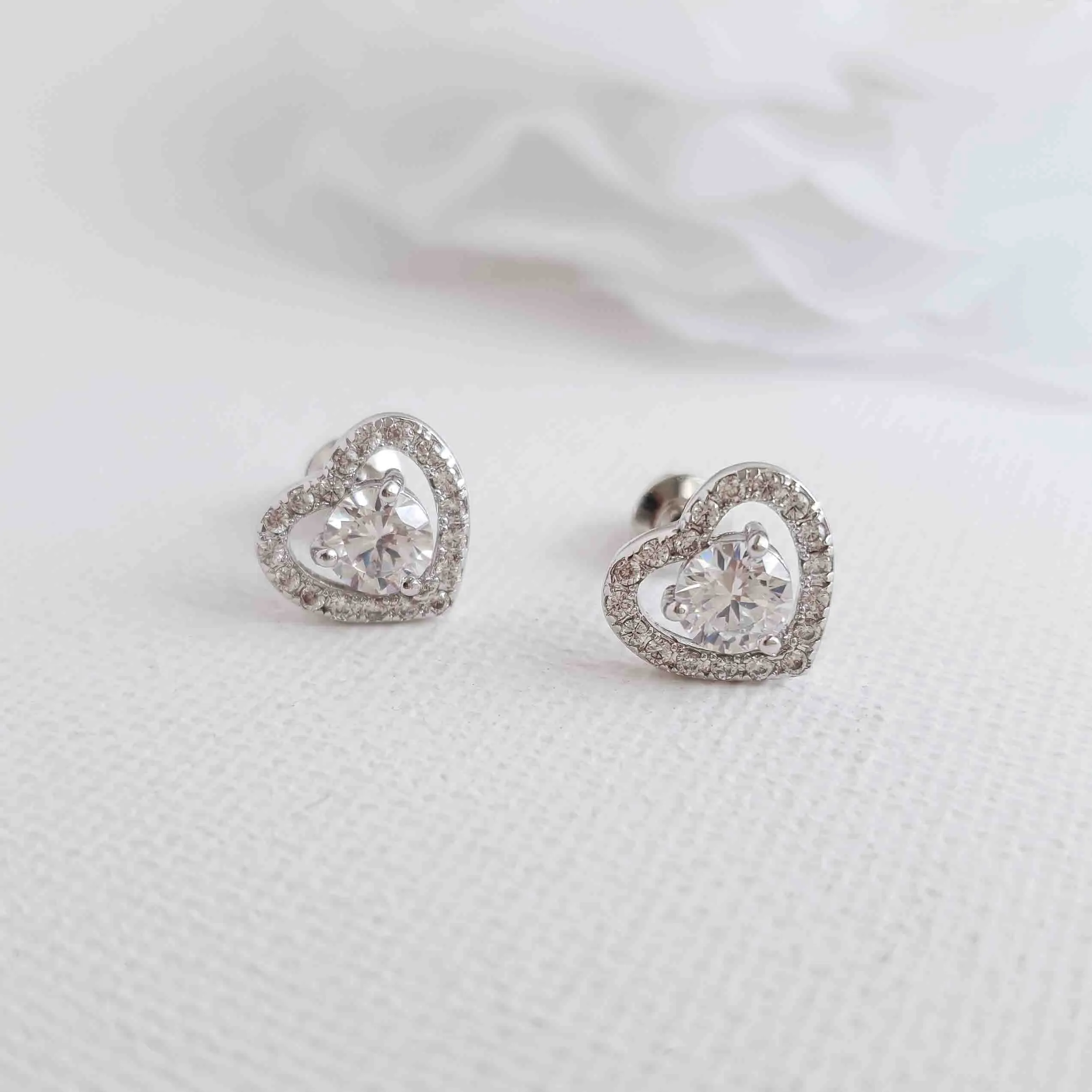 Heart Earring in Cubic Zirconia- Brenda