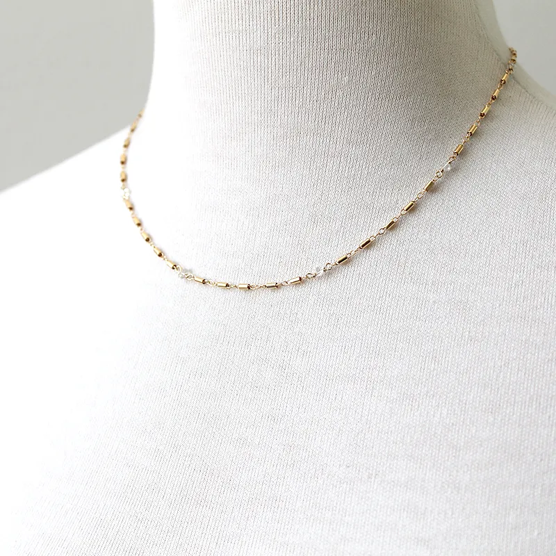 Herkimer Beaded Barrel Chain Necklace