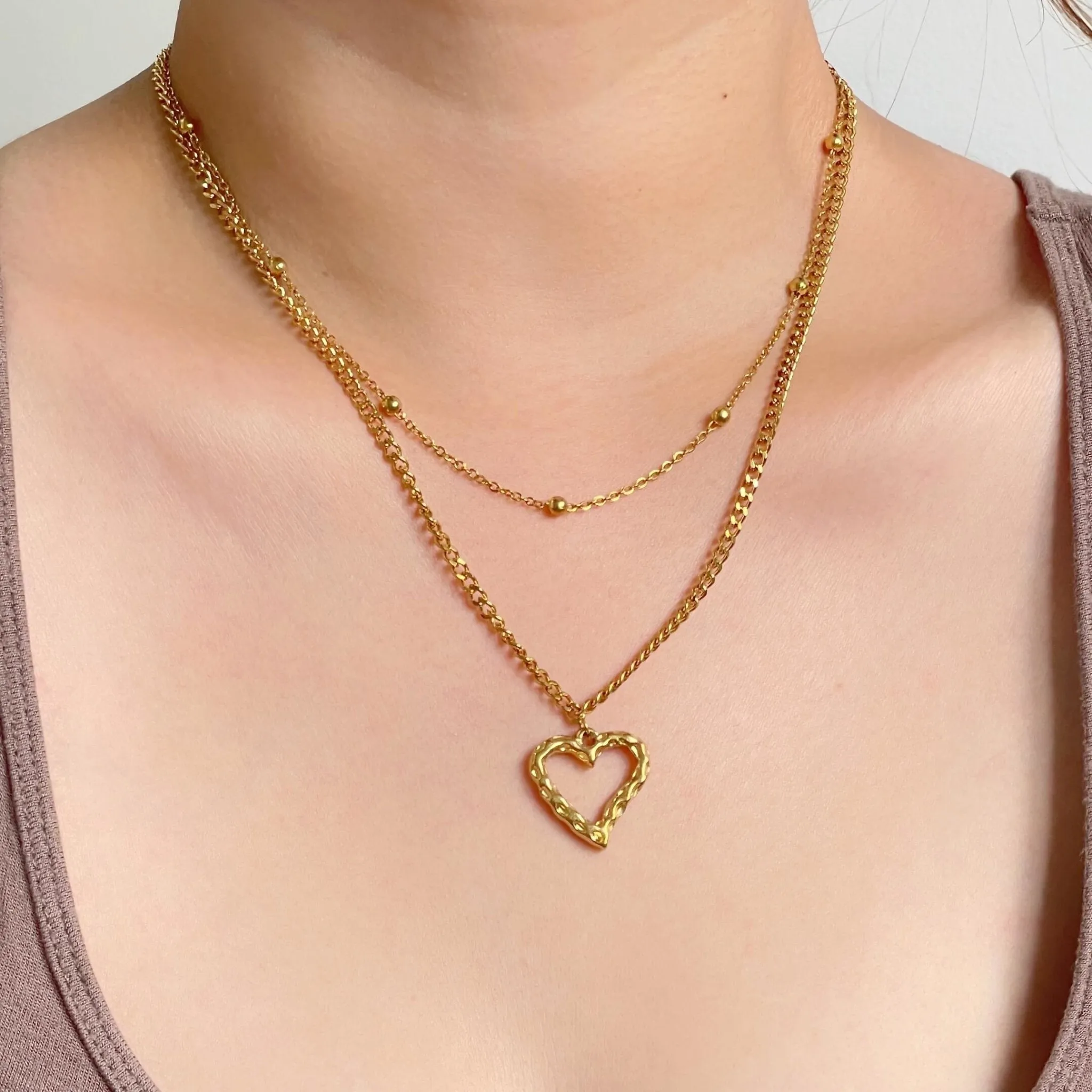 Hollow Love Double Chain Necklace