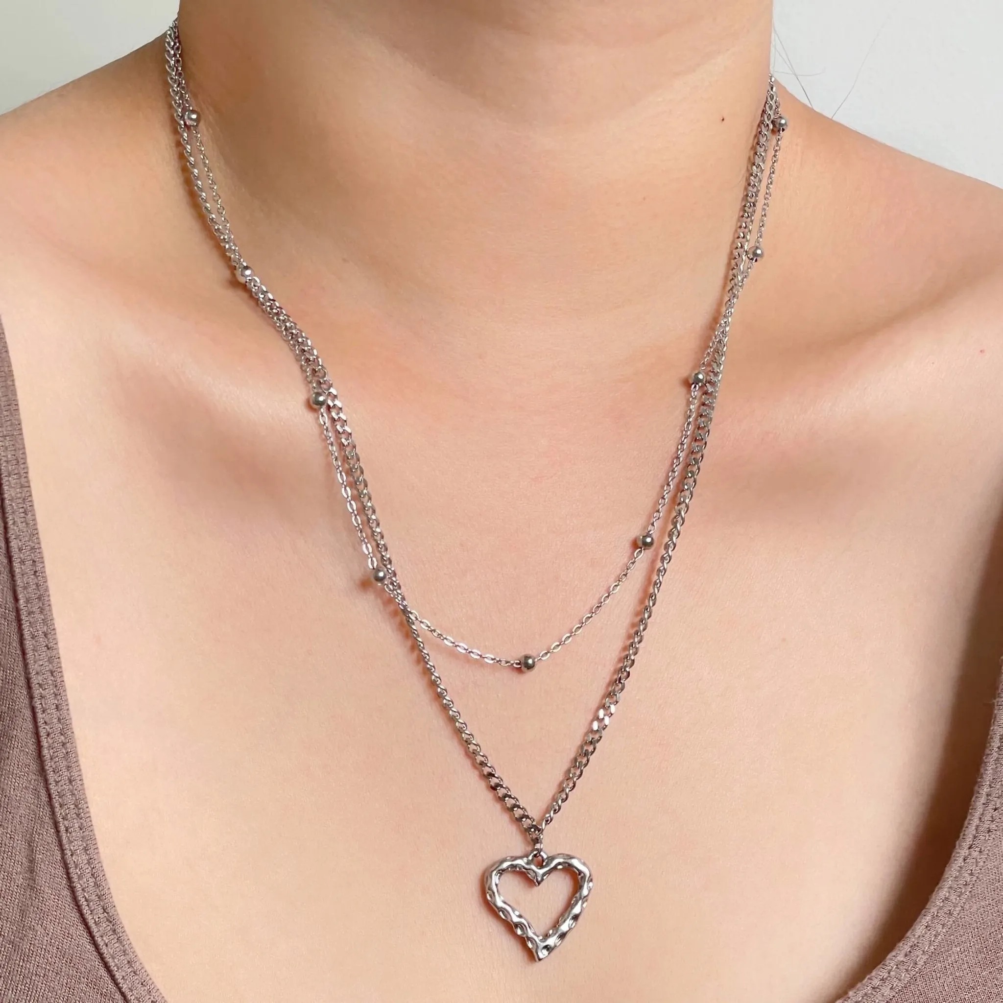 Hollow Love Double Chain Necklace