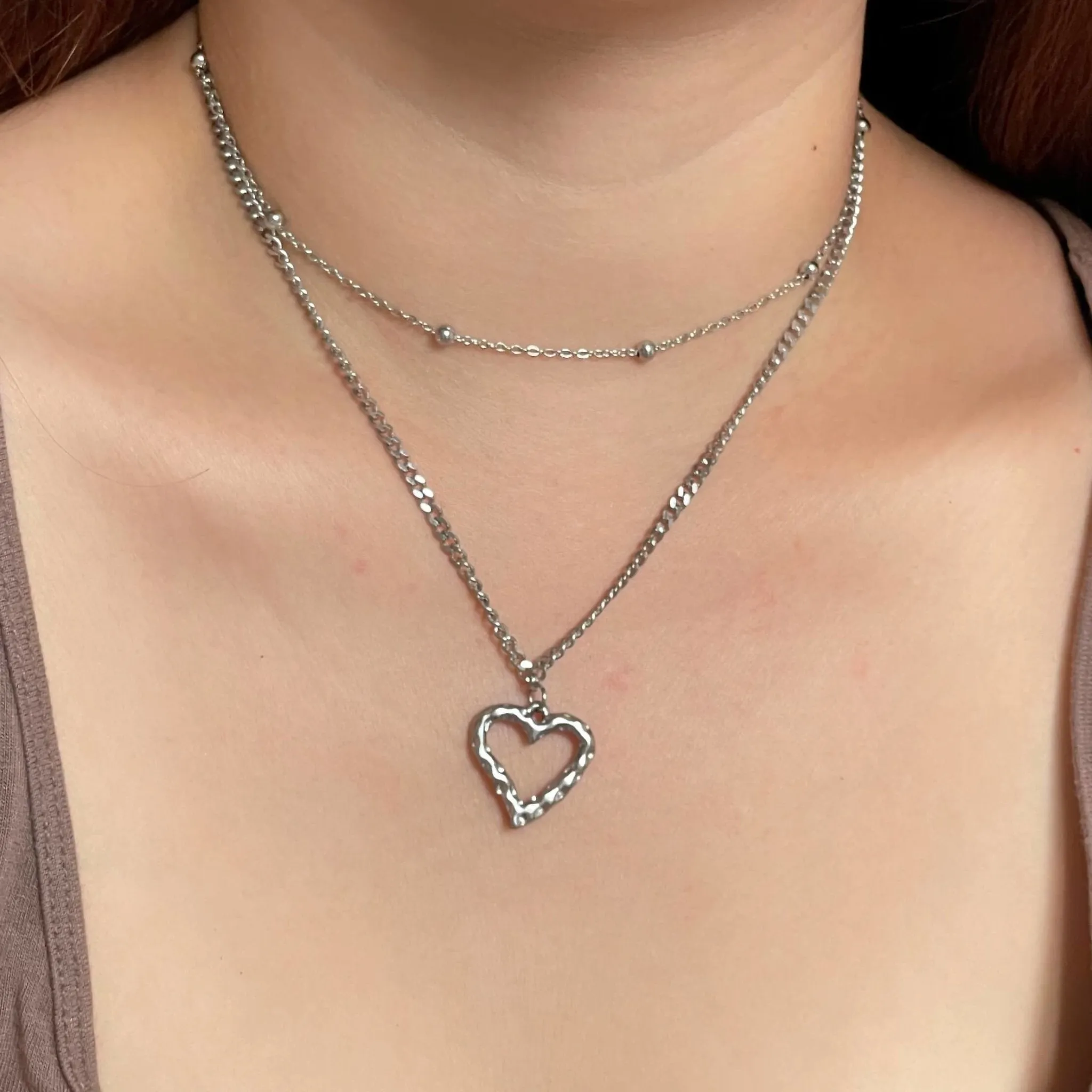 Hollow Love Double Chain Necklace