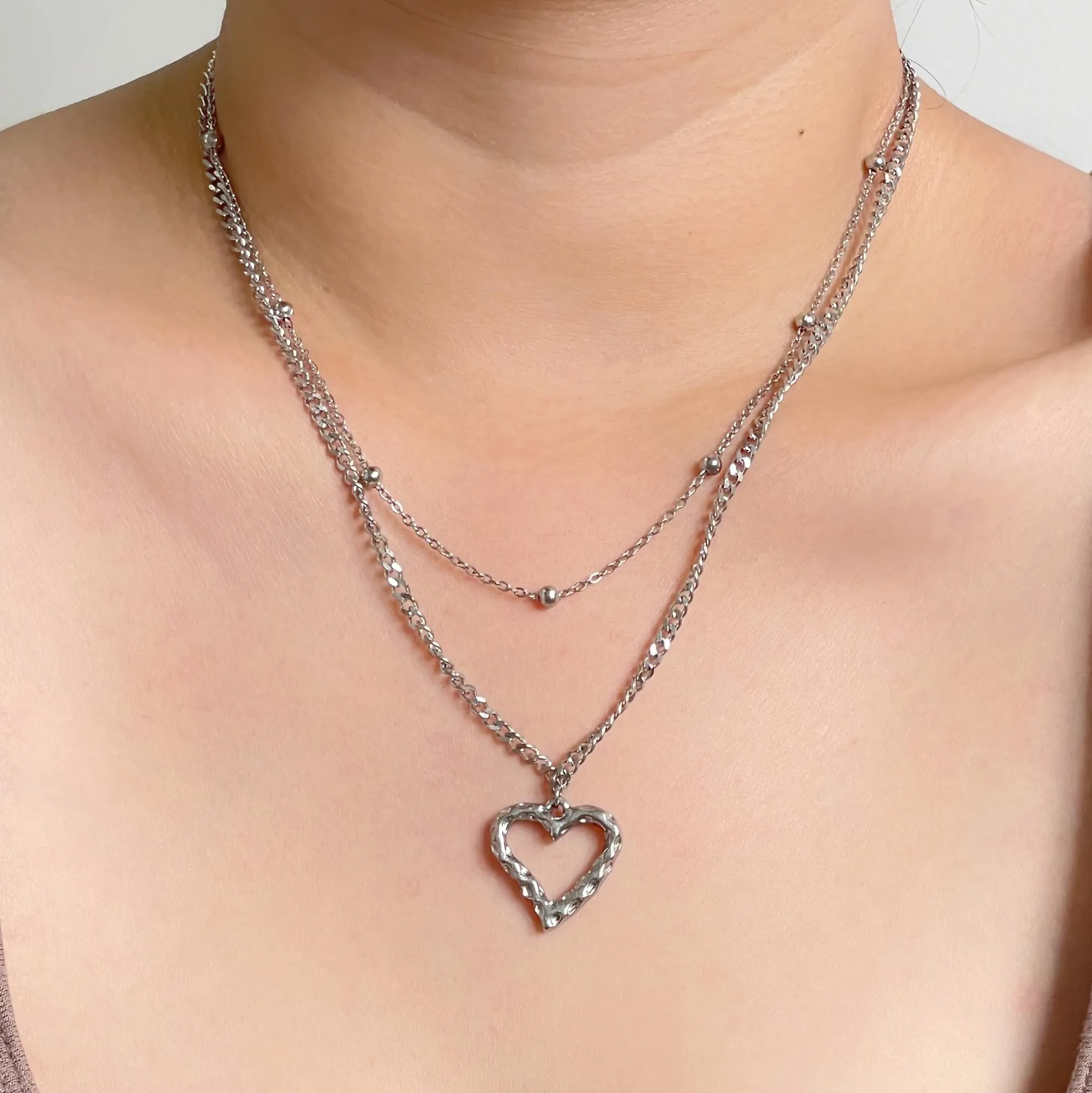 Hollow Love Double Chain Necklace