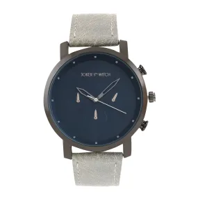 Hudson Blue Dial Light Grey PU Strap Watch