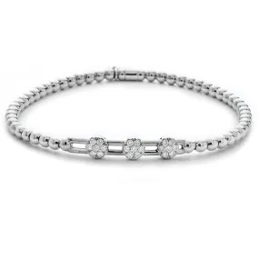 Hulchi Belluni Stretch Bracelet with Three Pave Diamond Moveable Stations White Gold 20357-WW