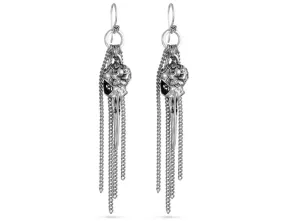 Hummingbird Skull Tassel Earrings - Silver