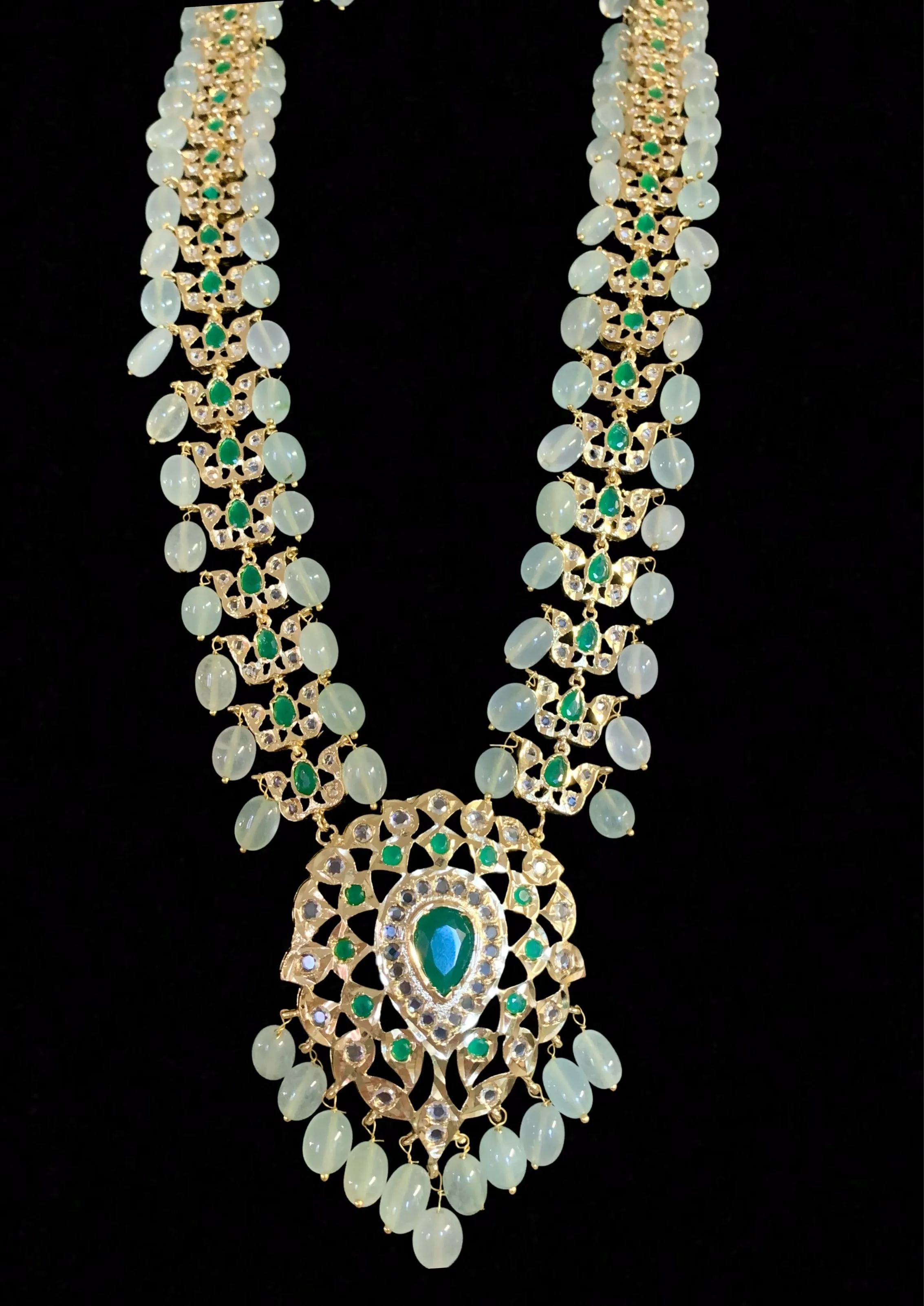 Hyderabadi asif jaahi haar in light green beads (SHIPS IN 4 WEEKS )