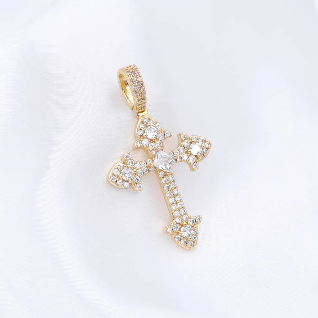 Iced Out Cross Pendant - Gold