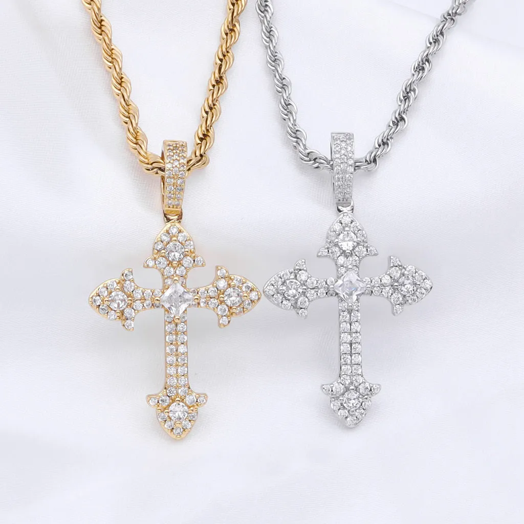 Iced Out Cross Pendant - Gold