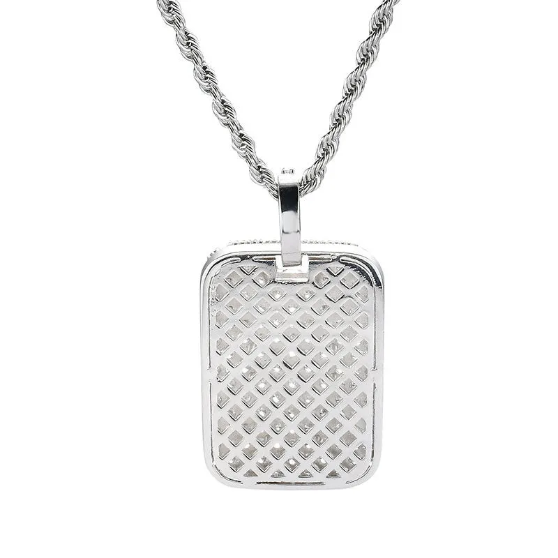 Iced Out Dog Tag Pendant - Silver