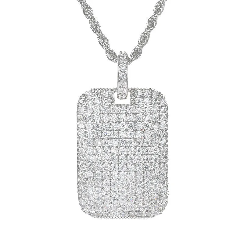 Iced Out Dog Tag Pendant - Silver