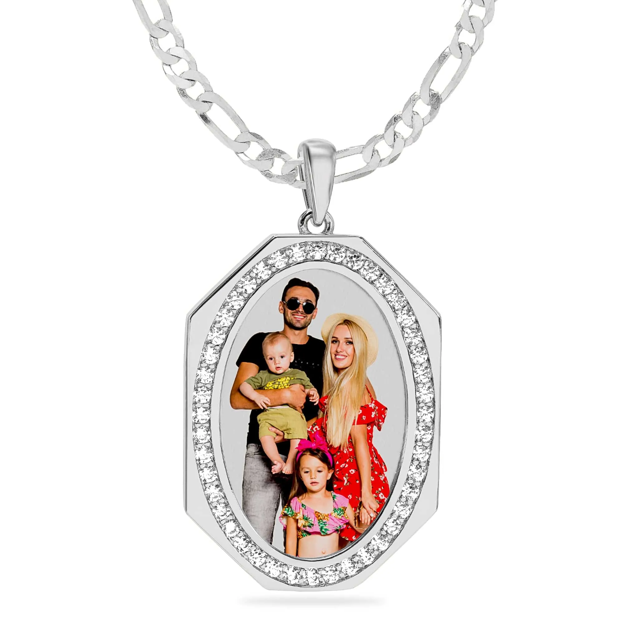 Iced Out Oval Photo Pendant