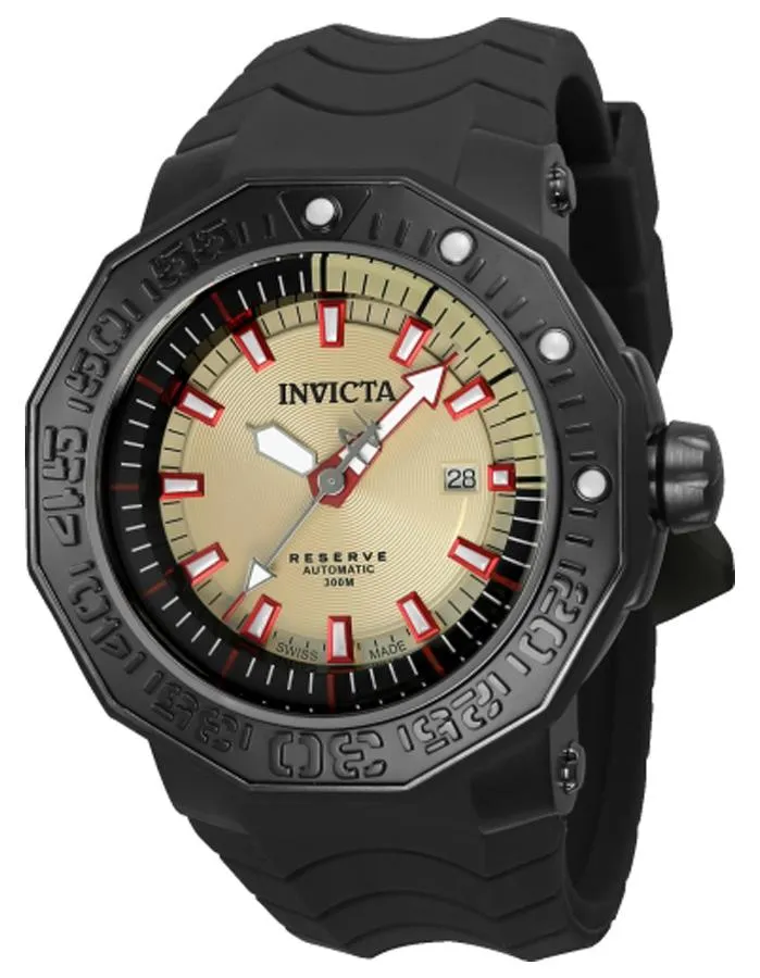 INVICTA Reserve Mens Watch - Black Metal - Champagne Dial - Black Silicone Strap