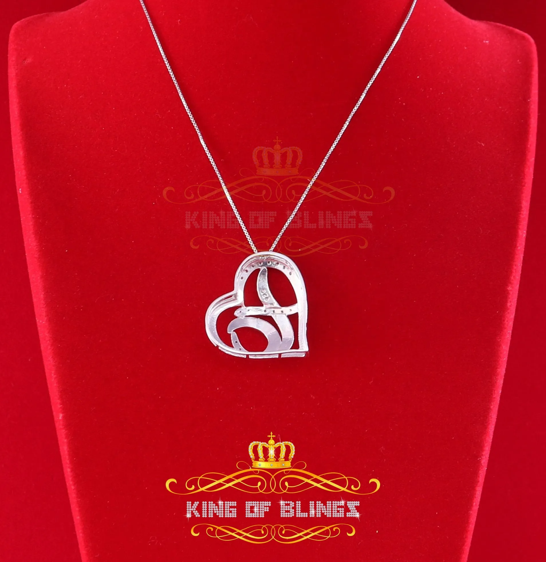 King Of Bling's 0.10ct Real Diamond Valentine Special HEART Pendant 925 Sterling Silver White