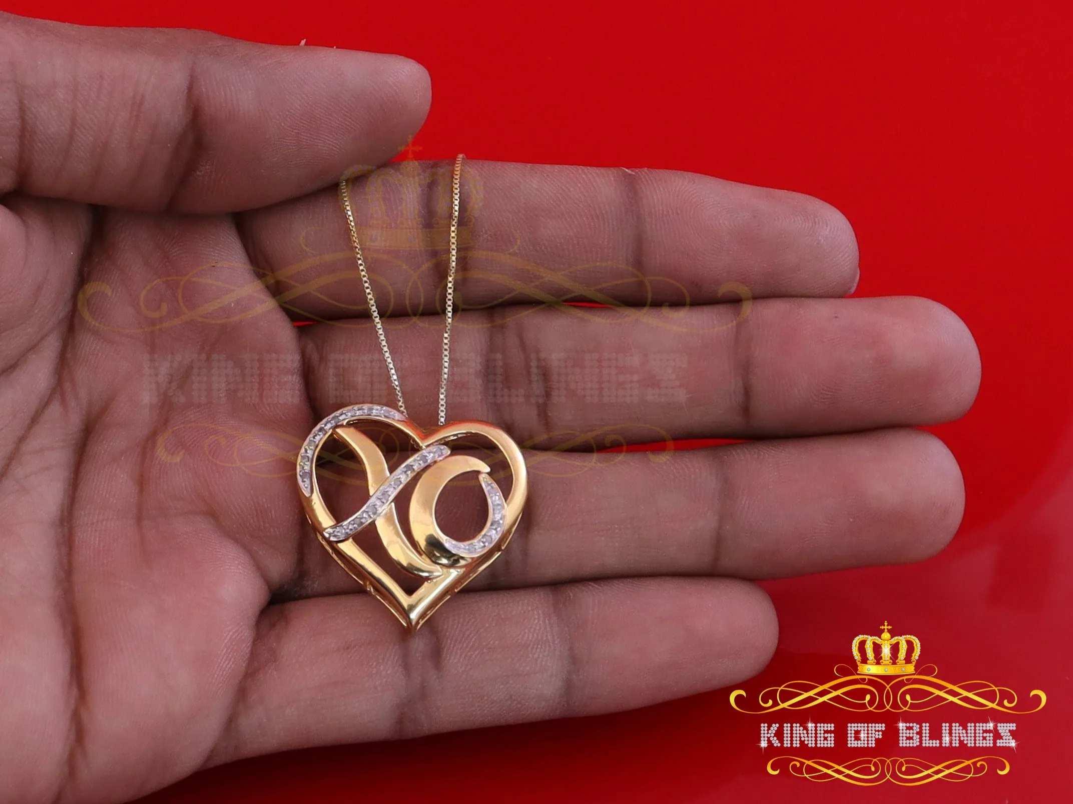 King Of Bling's 925 Sterling SilverYellow 0.10ct Real Diamond Valentine Special HEART Pendant