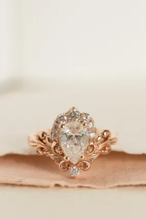 Lab grown diamond engagement ring, nature inspired  rose gold ring with diamond halo / Sophie