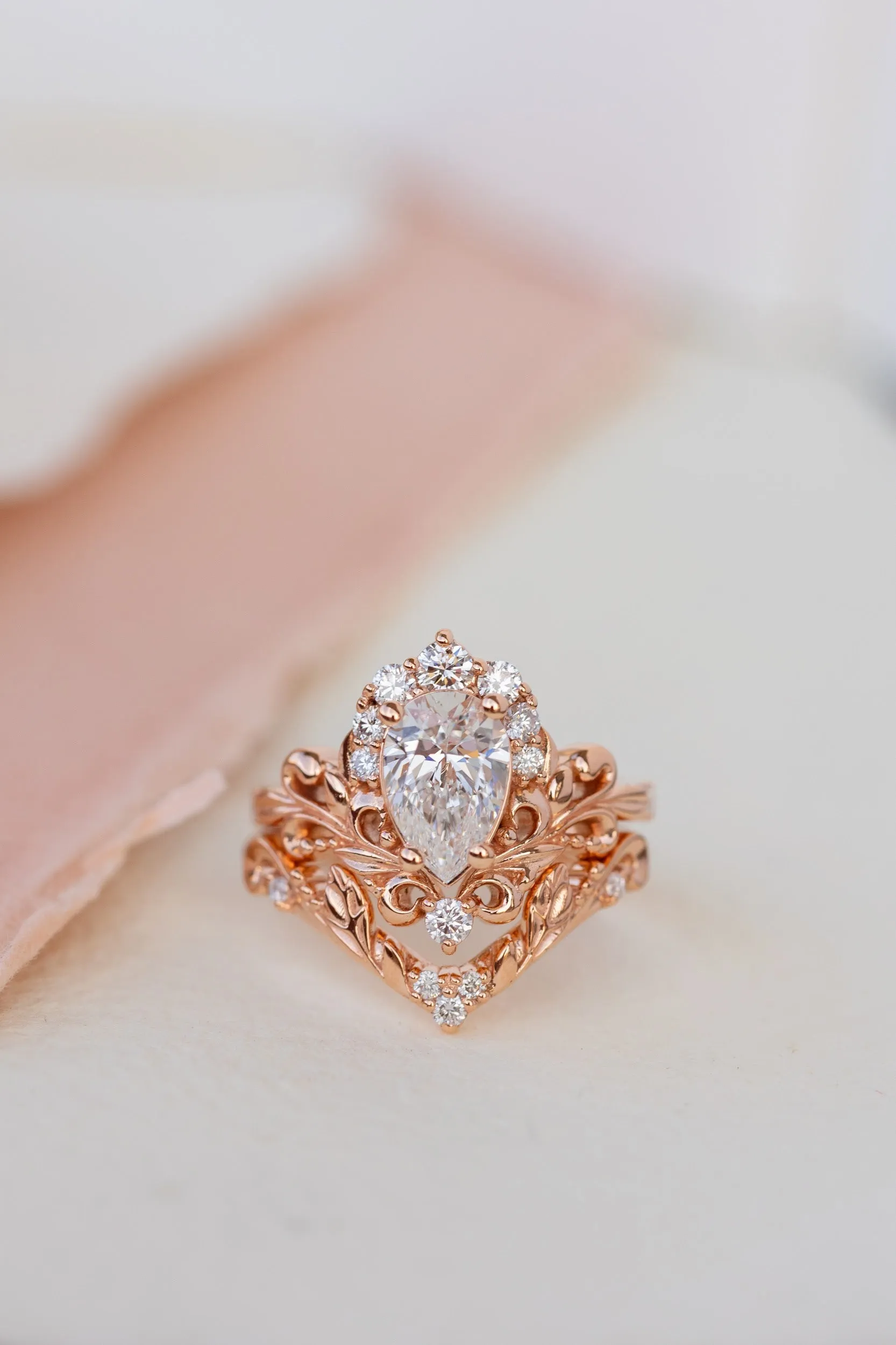 Lab grown diamond engagement ring, nature inspired  rose gold ring with diamond halo / Sophie