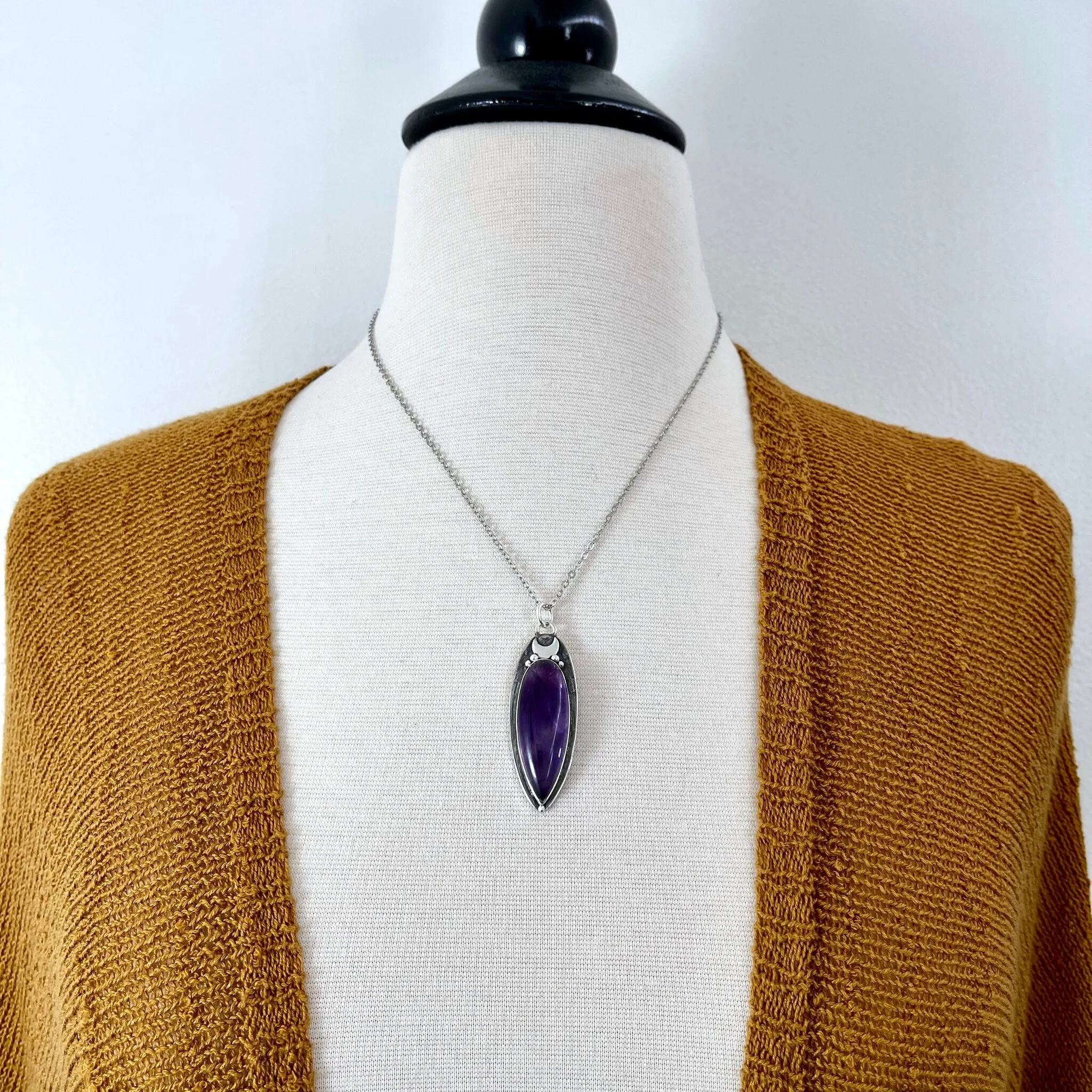 Magic Moon Amethyst Crystal Statement Necklace in Sterling Silver-  -Designed by FOXLARK Collection