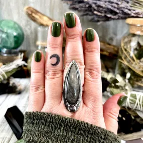 Magic Moons Silver Sheen Obsidian Ring in Sterling Silver /  Designed by FOXLARK Collection Adjustable to Size 6 7 8 9 10