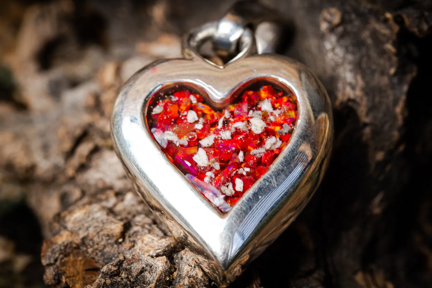 Memorial Opal Heart Pendant with Cremation Ash