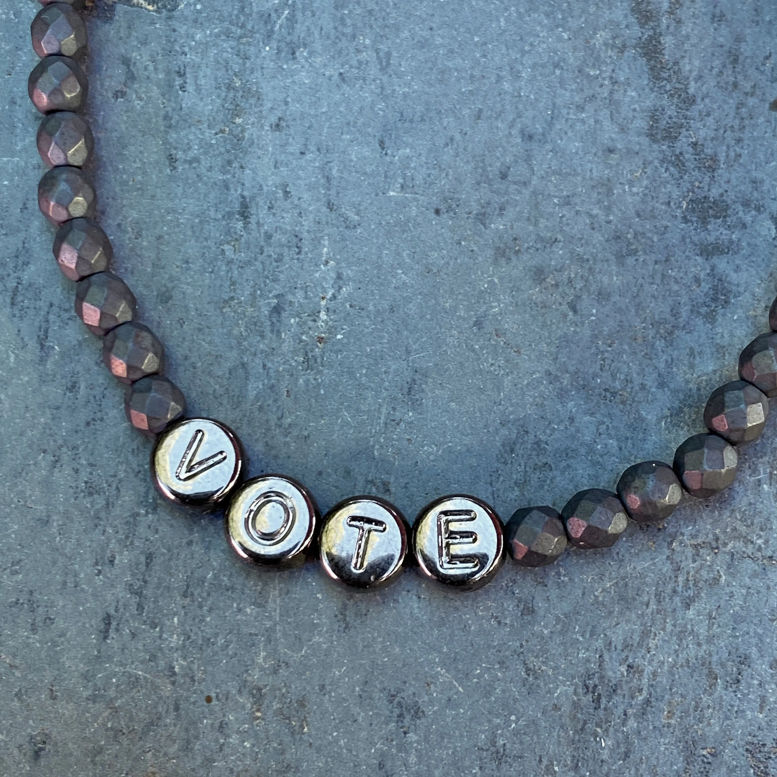 Men's Hematite gemstone VOTE bracelets