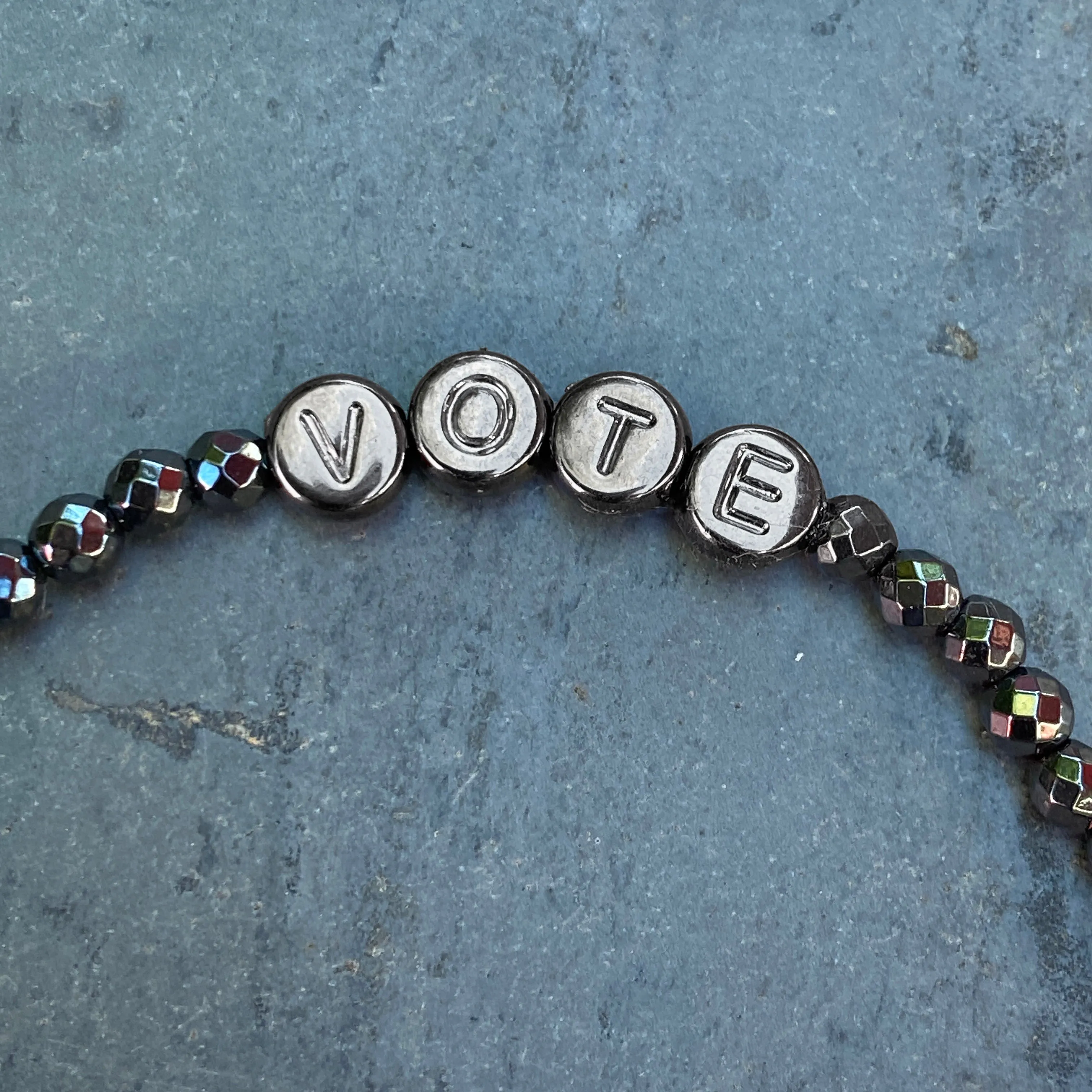 Men's Hematite gemstone VOTE bracelets