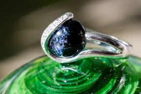 Midnight Sparkle Ring with 12mm Glass Marble Infused with Cremains