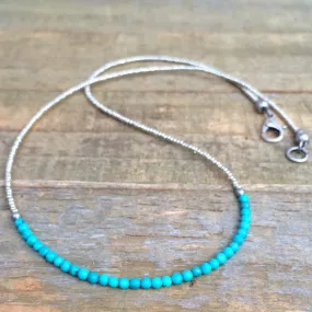 Minimalist Silver and Turquoise Necklace, Tiny Layering Necklace