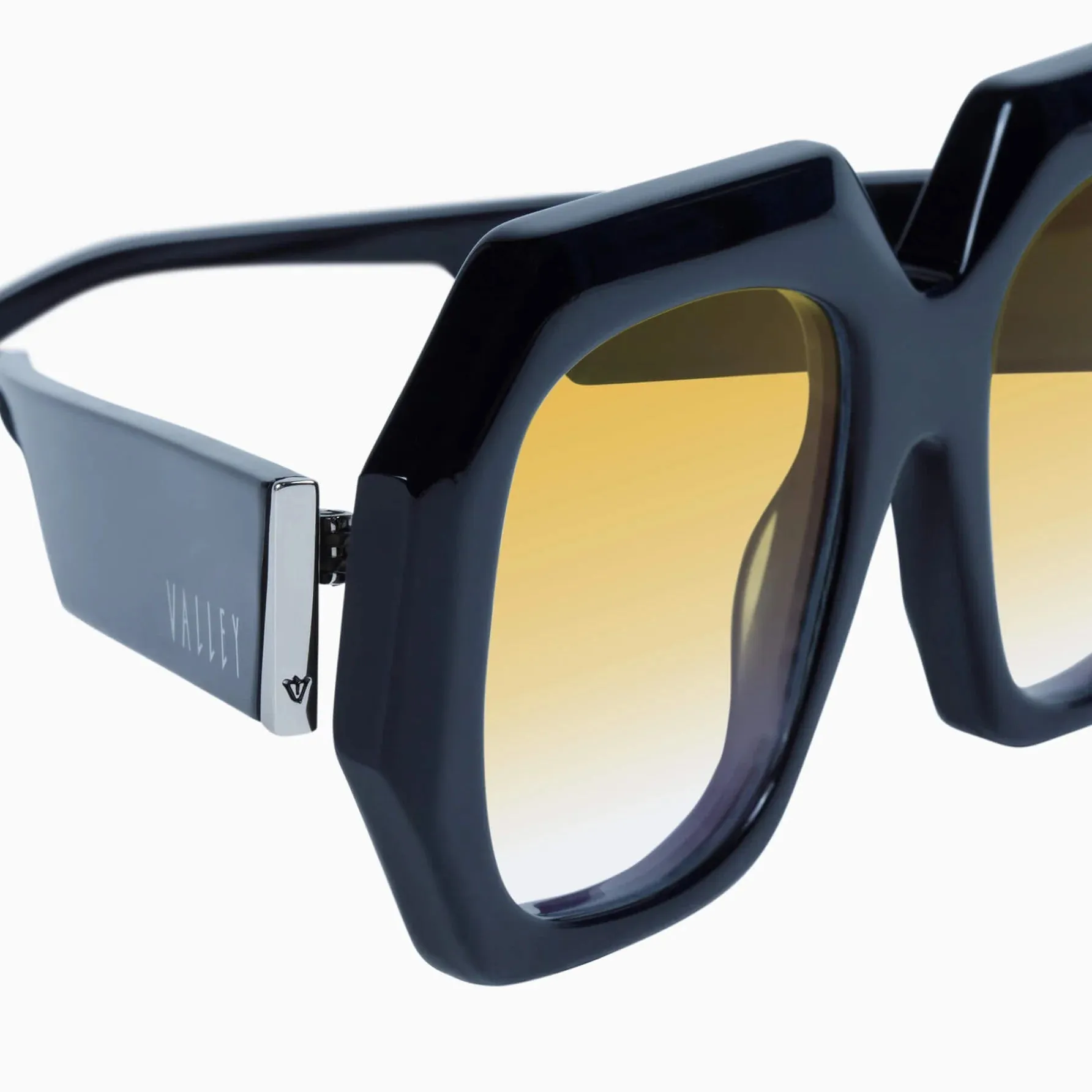 Monolith | Sunglasses - Gloss Black w. Silver Metal Trim / Orange Gradient Lens