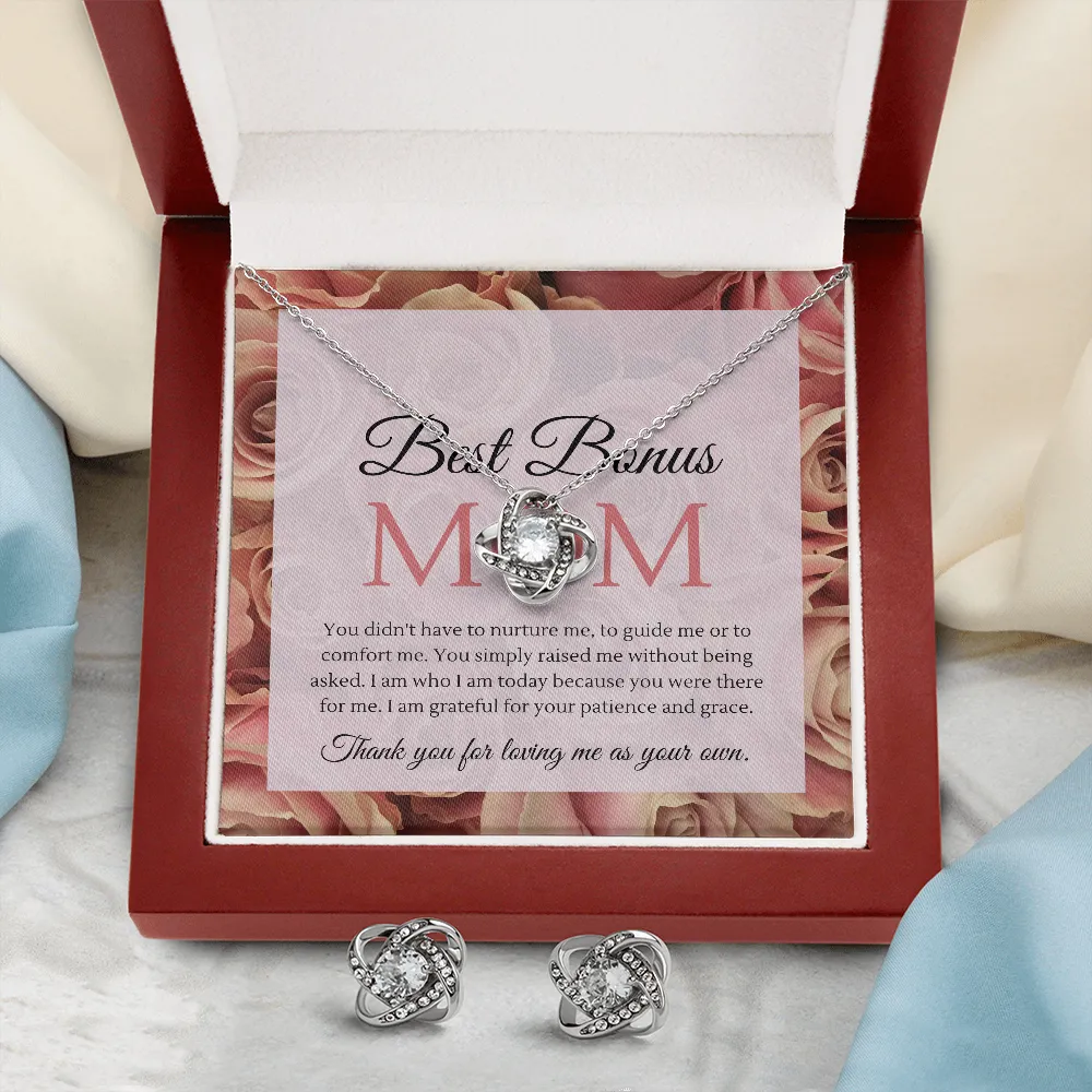 Mother's Day Gift Set To The Best Bonus Mom Love Knot Pendant Necklace and Earrings Set