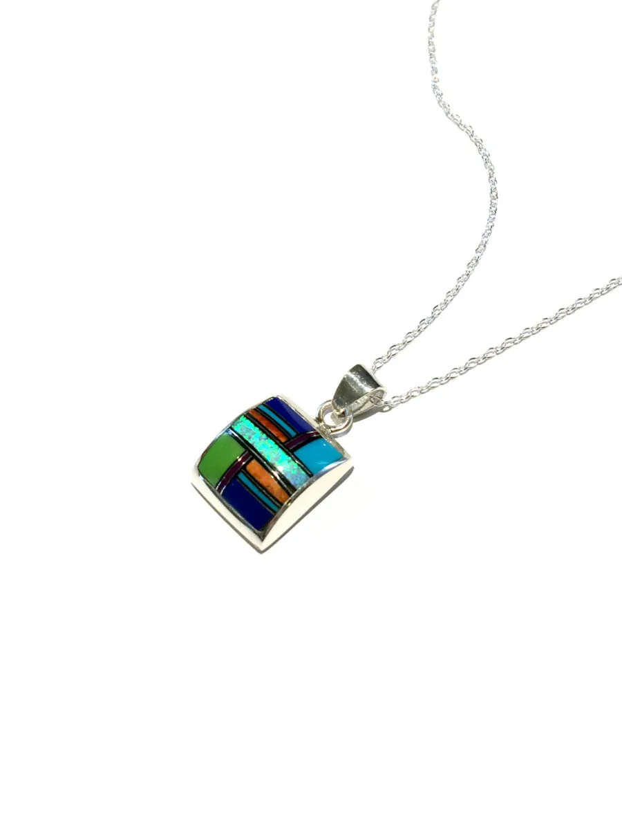 Multistone Inlay Pendant Necklace