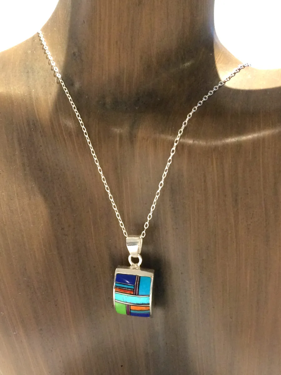 Multistone Inlay Pendant Necklace