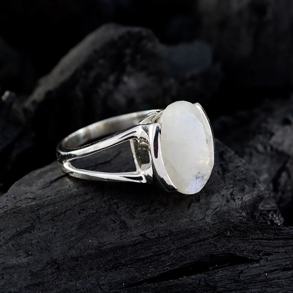 Natural Gem Rainbow Moonstone Sterling Silver Ring Girlfriend Gift