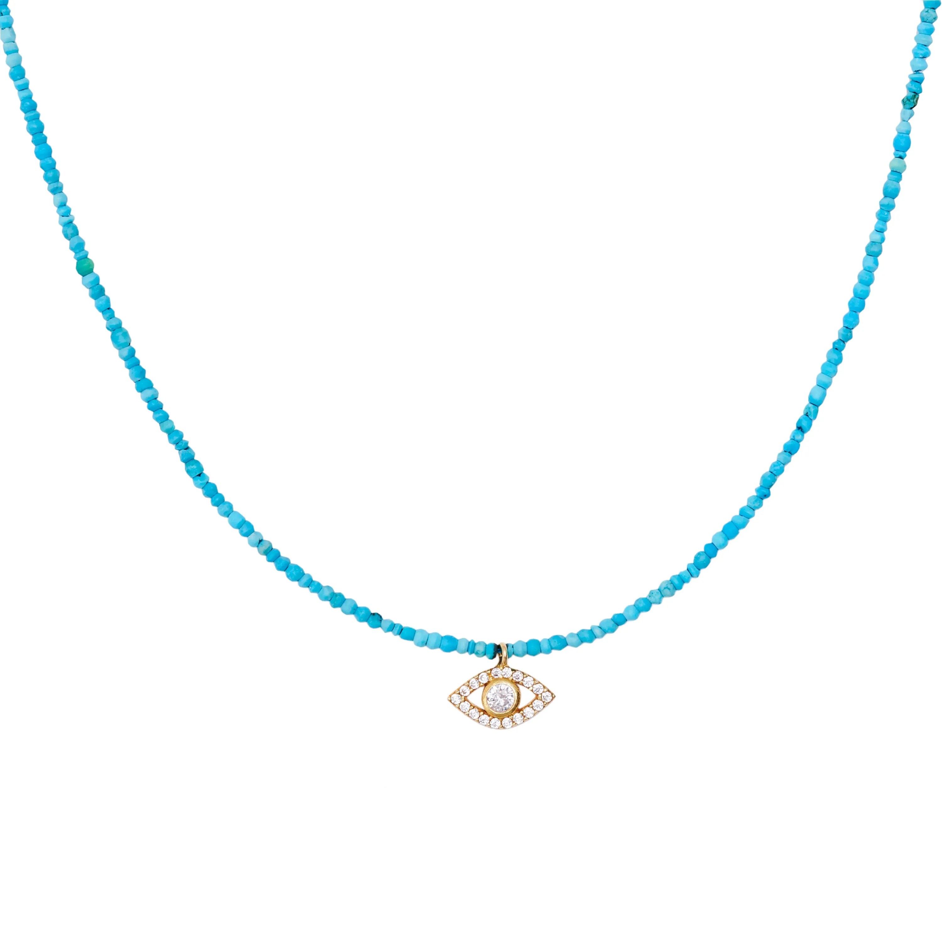 Natural turquoise beaded evil eye necklace