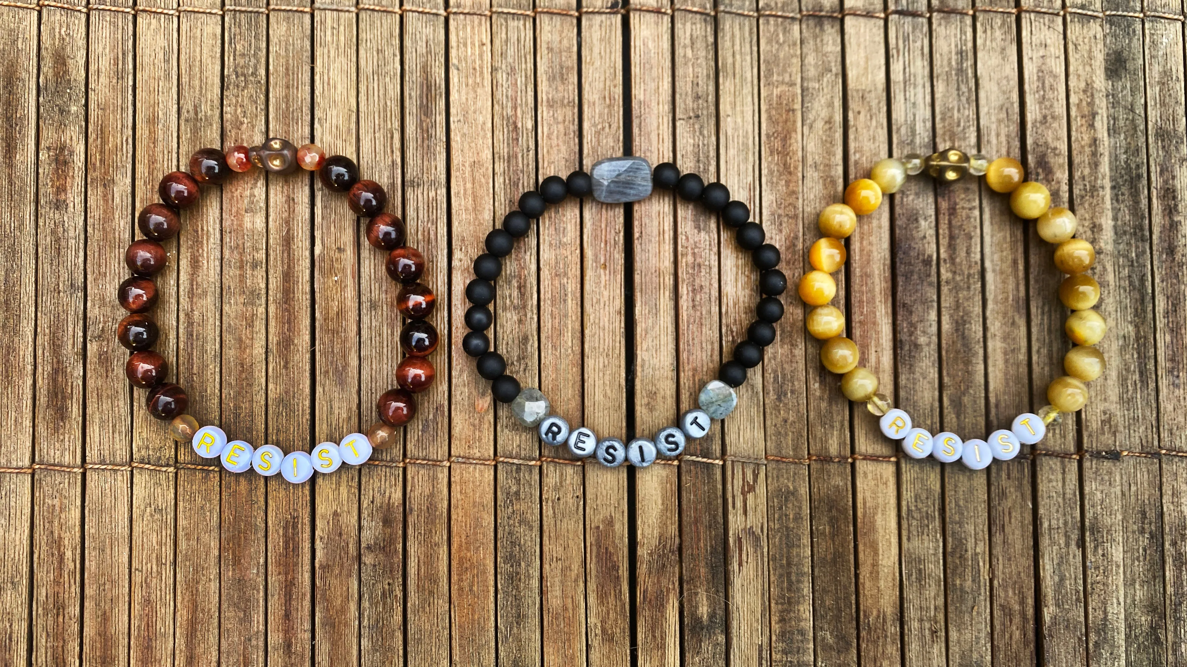 New Men’s “Resist” Gemstone Stretch Bracelets