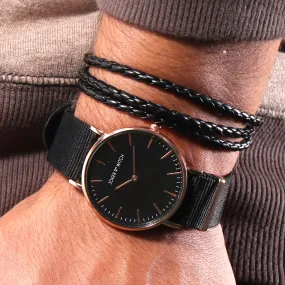 Noir Black Nato Men's Watch Bracelet Stack