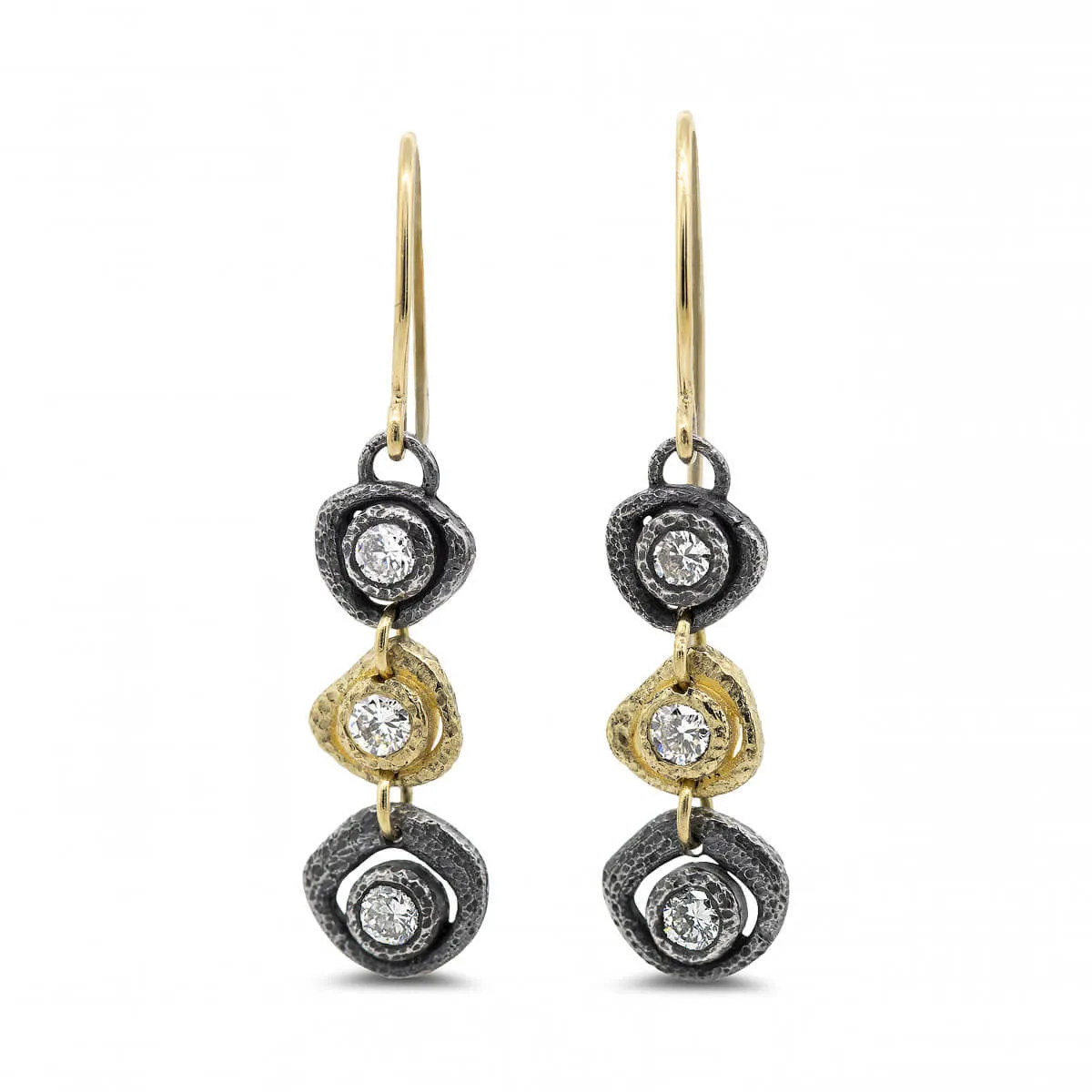 Open Pebble Three Shape Dangle Earrings with diamonds