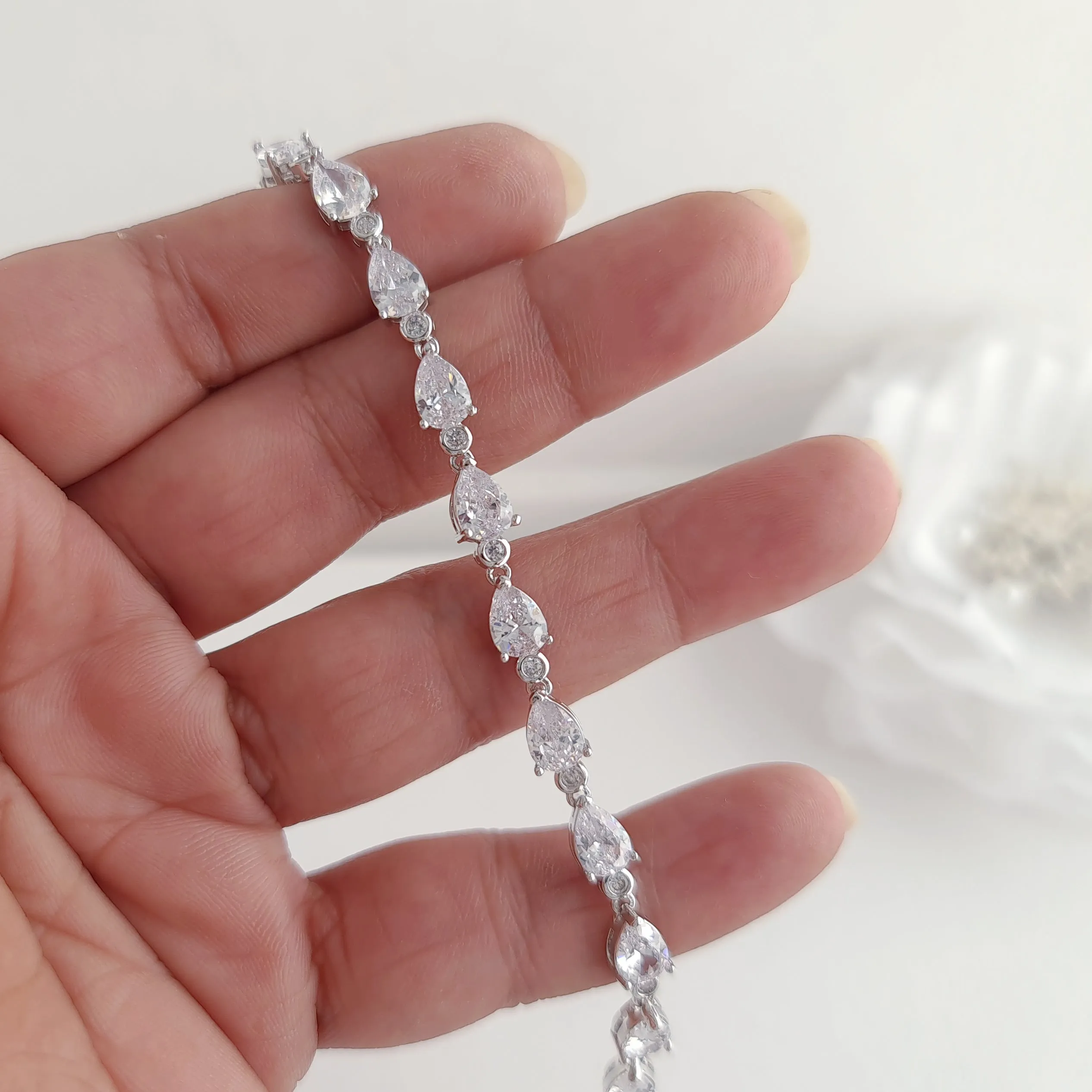 Pear and Round Shaped Bridal Bracelet- Ivy