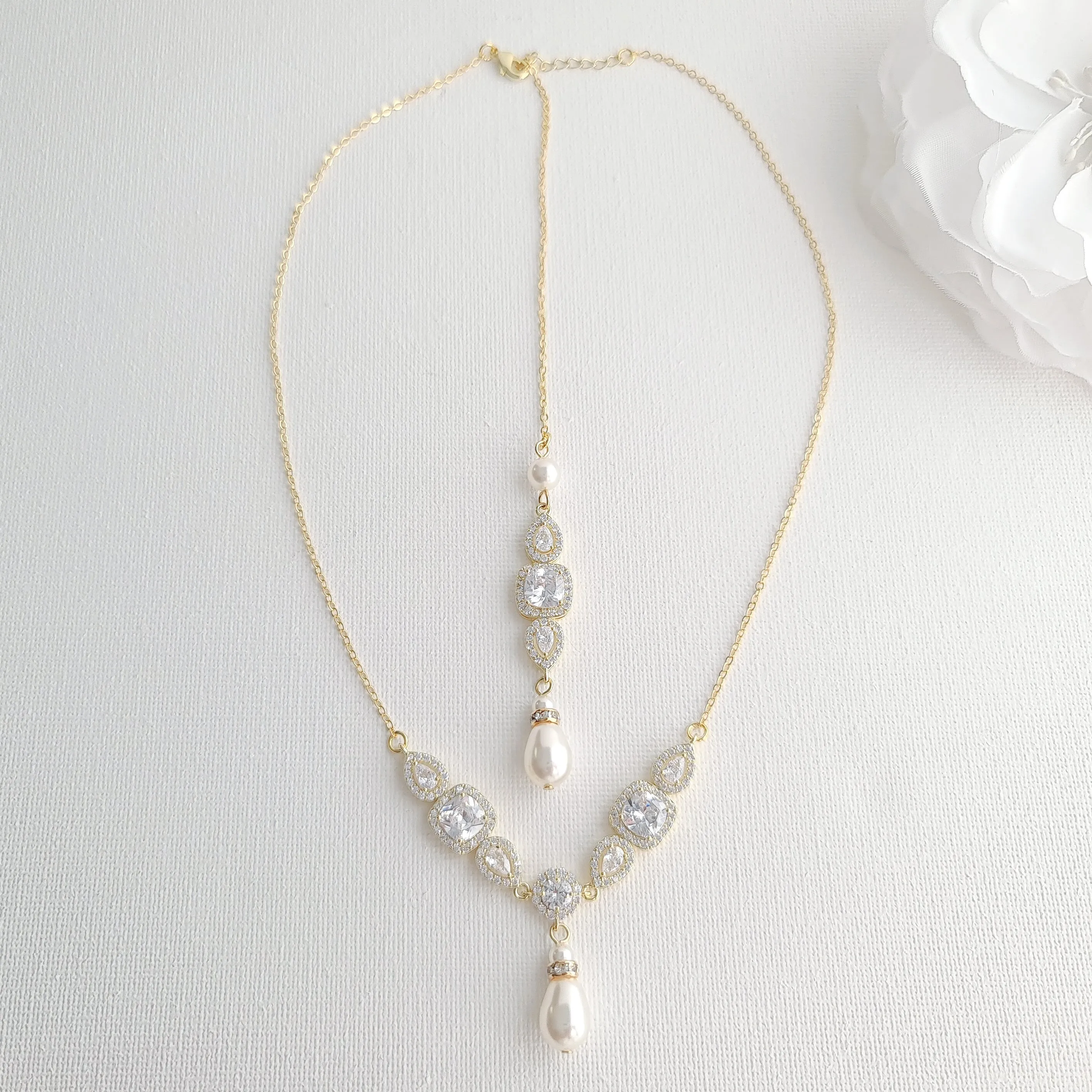 Pearl Drop Wedding Necklace in Rose Gold-Gianna