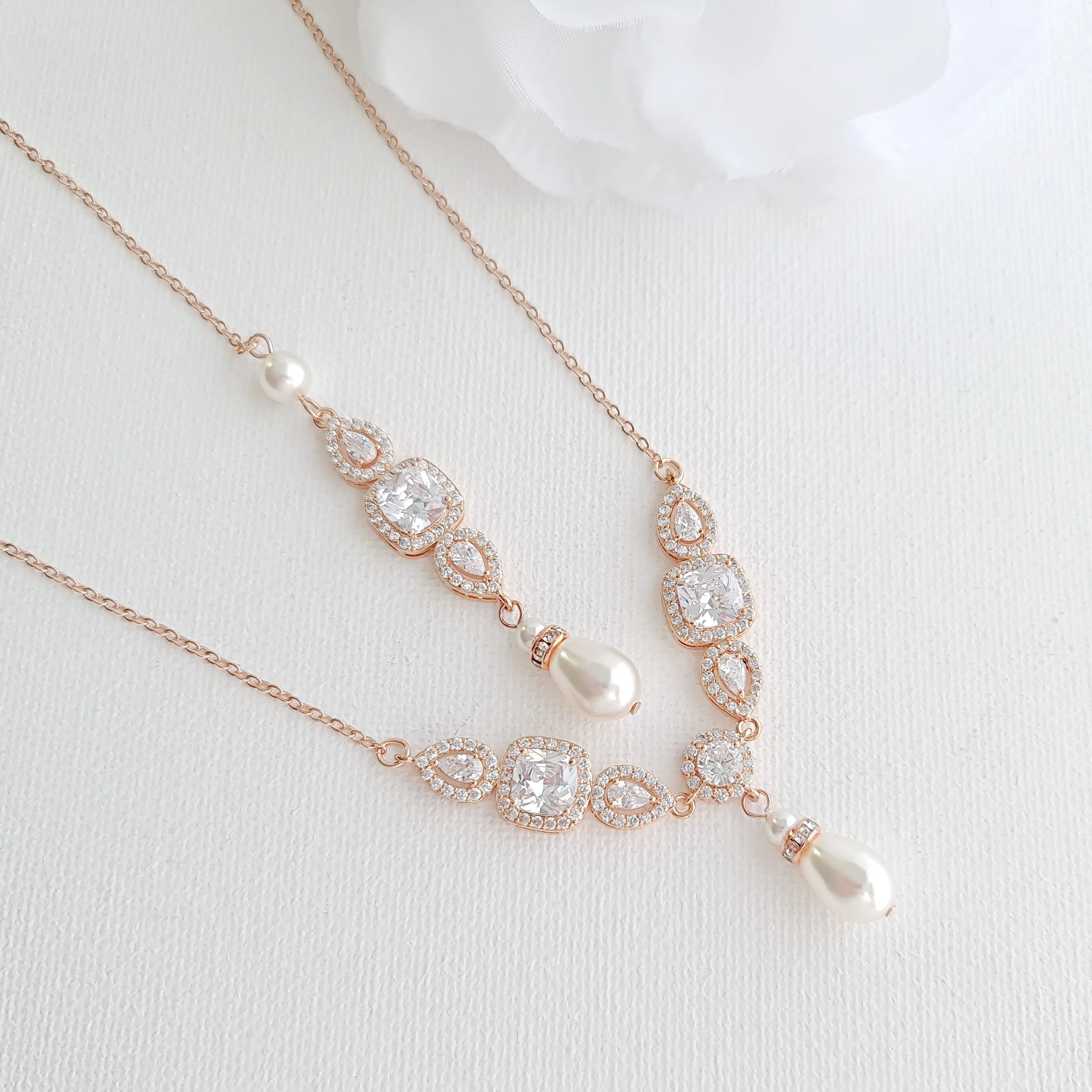 Pearl Drop Wedding Necklace in Rose Gold-Gianna