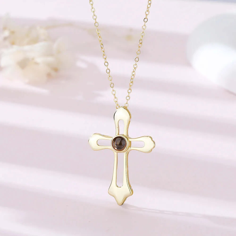 Personalized Angel Cross Projection Necklace with Picture Inside