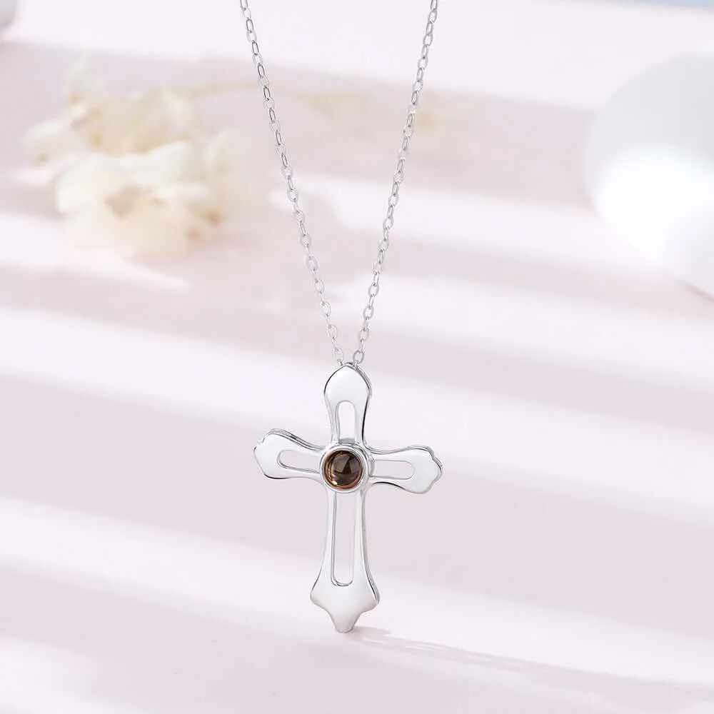 Personalized Angel Cross Projection Necklace with Picture Inside