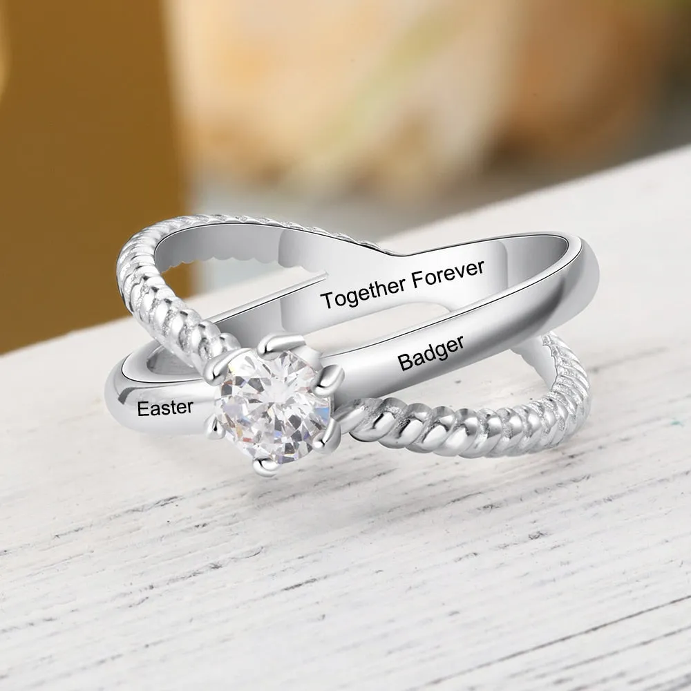 Personalized Custom Name Rings for Women X shape Crossed Engrave Wedding Engagement Ring with Zircon Jewelry