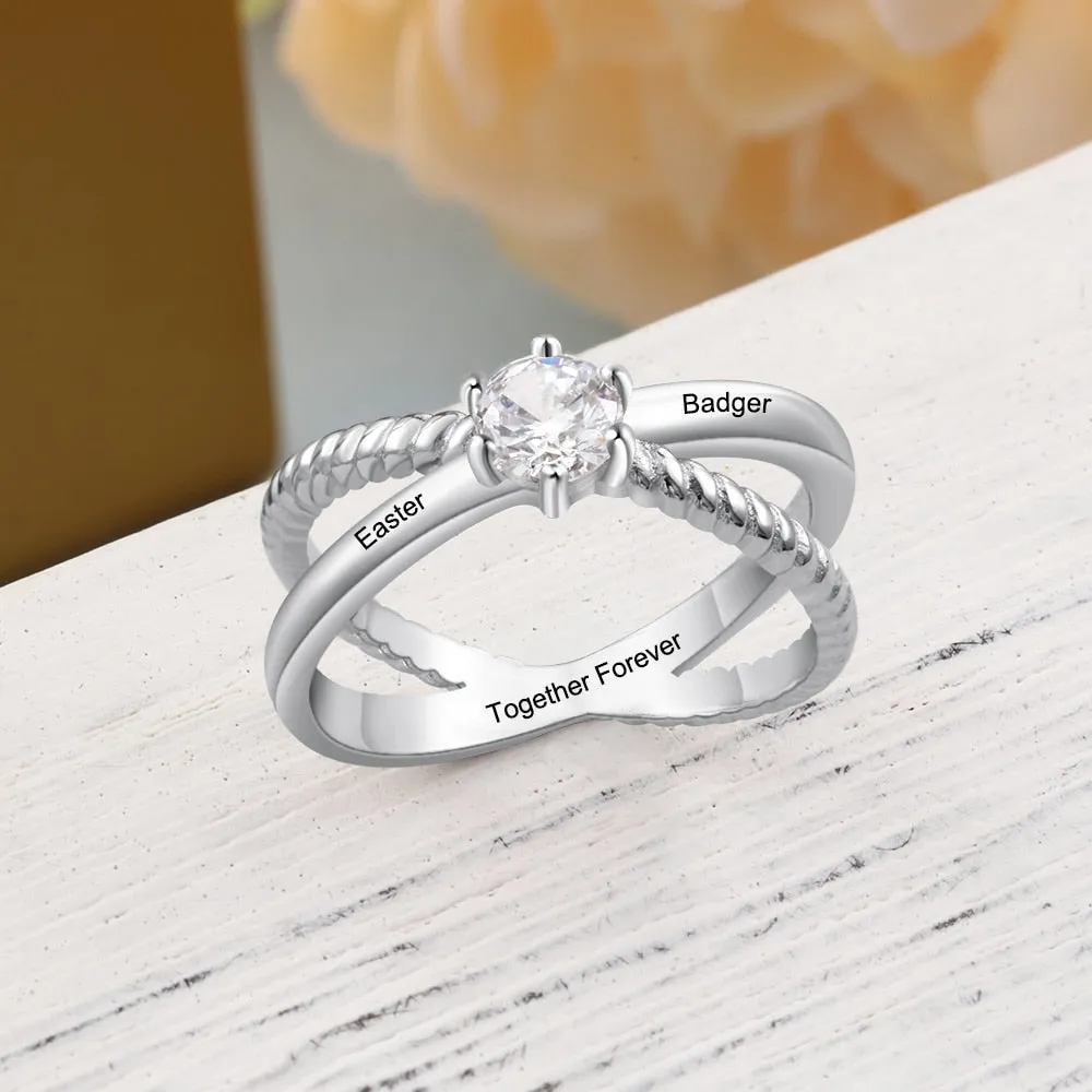 Personalized Custom Name Rings for Women X shape Crossed Engrave Wedding Engagement Ring with Zircon Jewelry