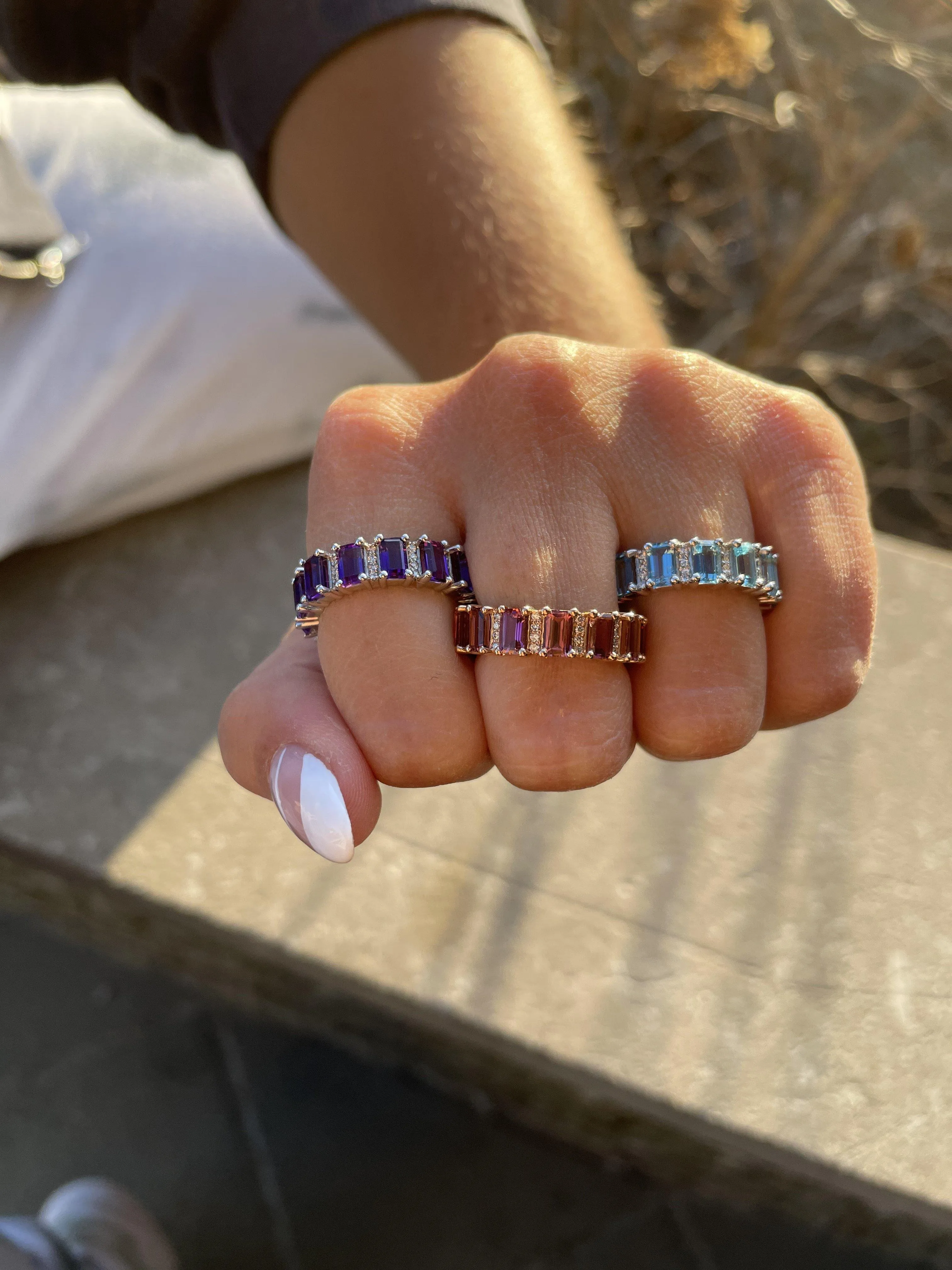 Pink Tourmaline Emerald Cut Eternity Ring