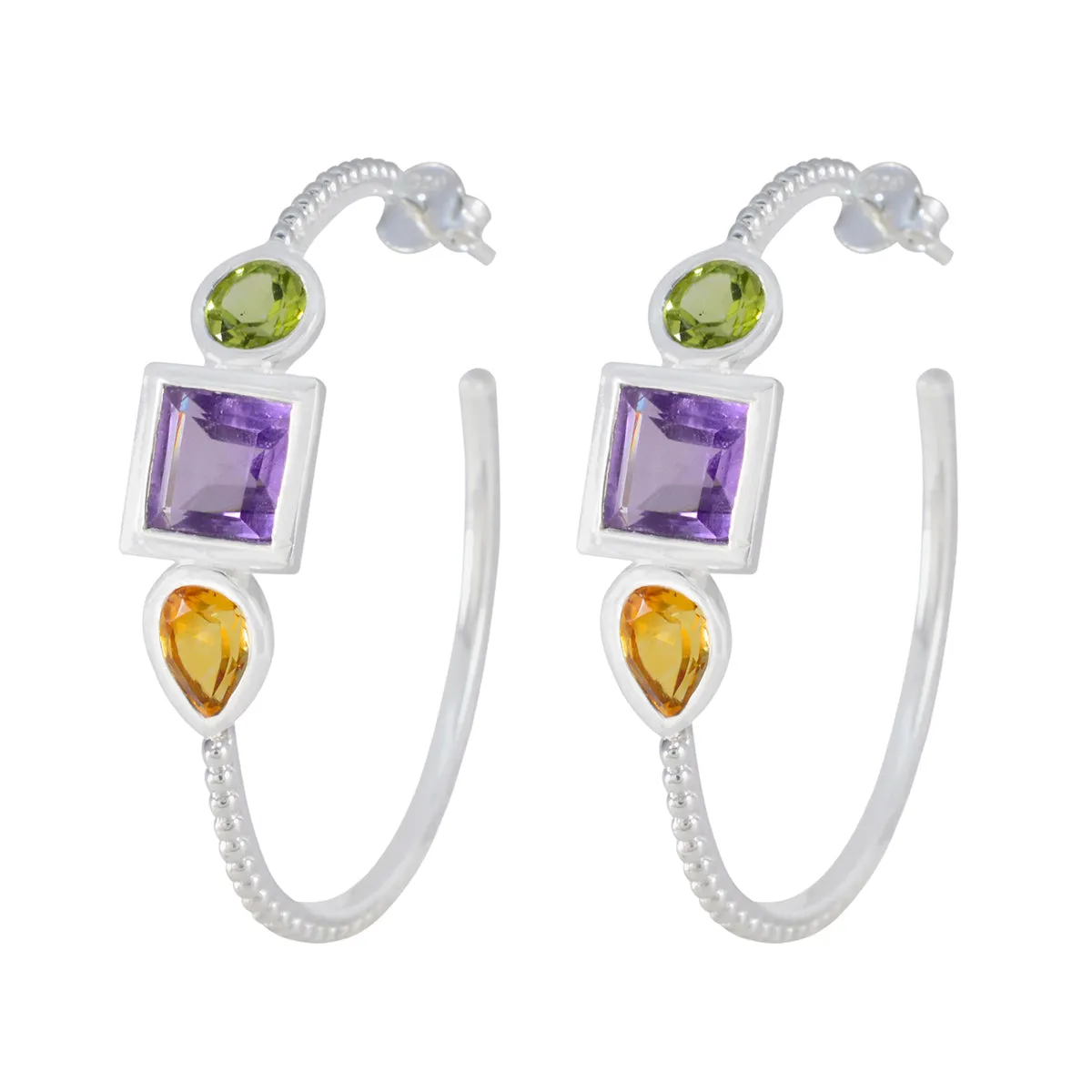 Riyo Alluring 925 Sterling Silver Earring For Wife Multi Earring Bezel Setting Multi Earring Hoop Earring